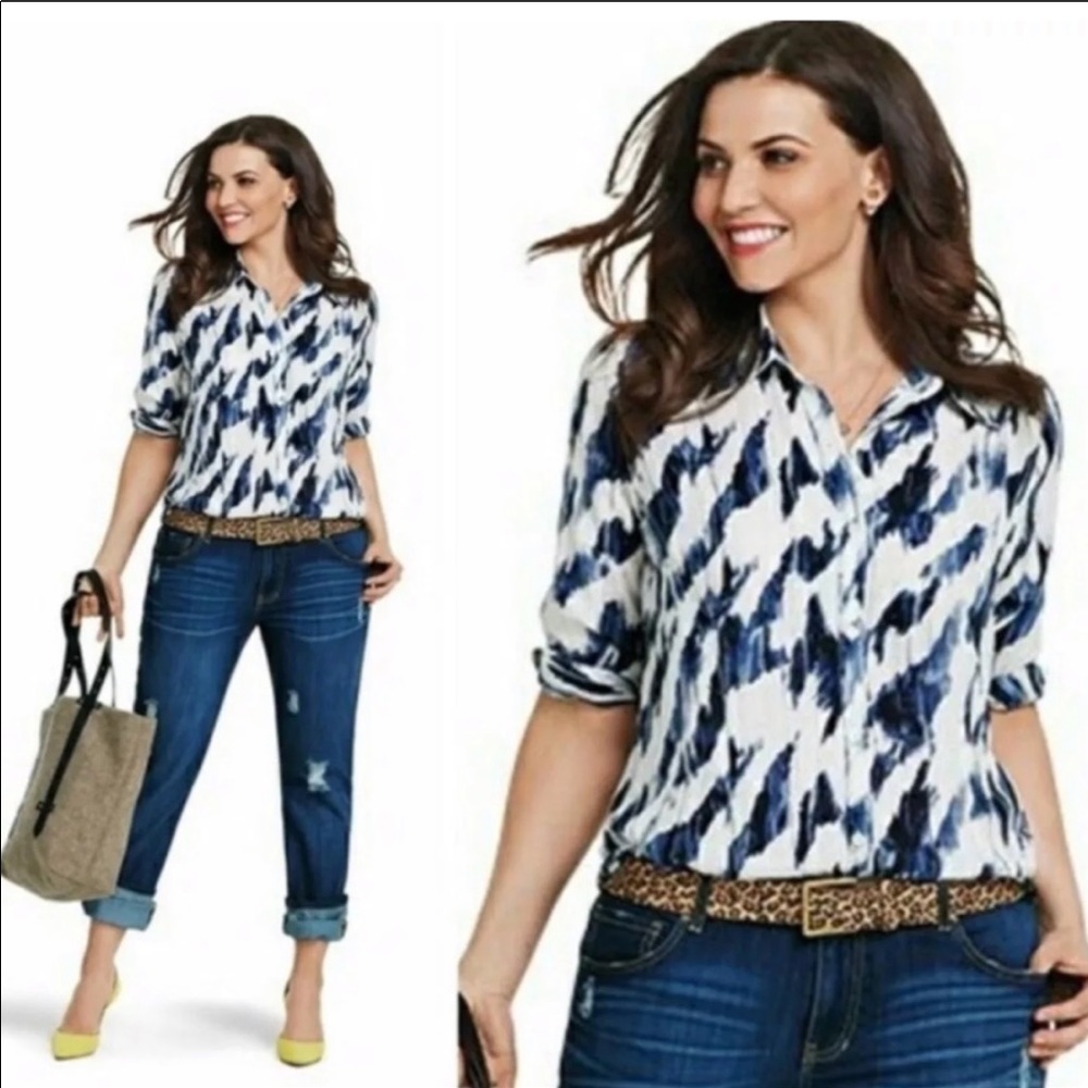 CAbi long sleeve moody blues button down blouse